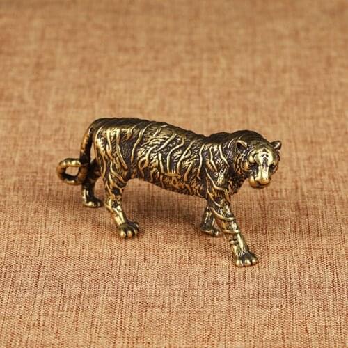 Pure Brass Solid Tiger King Statue Bronze Miniature Figurines Zodiac Animal Crafts Desktop Ornament Home Decorations Accessories