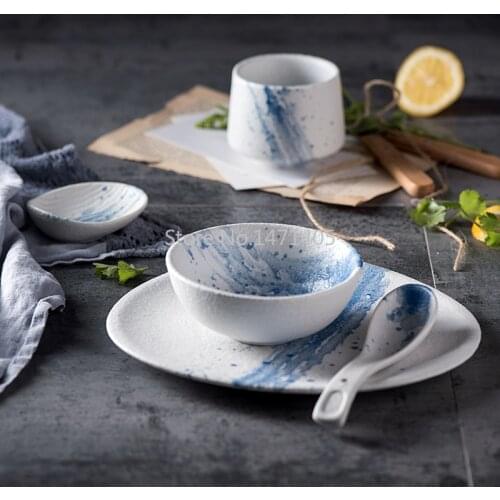 Western-style Restaurant Ceramic Tableware Rice Bowls Dishes Cups Household European-style Simple Dishes and Dishes Combination