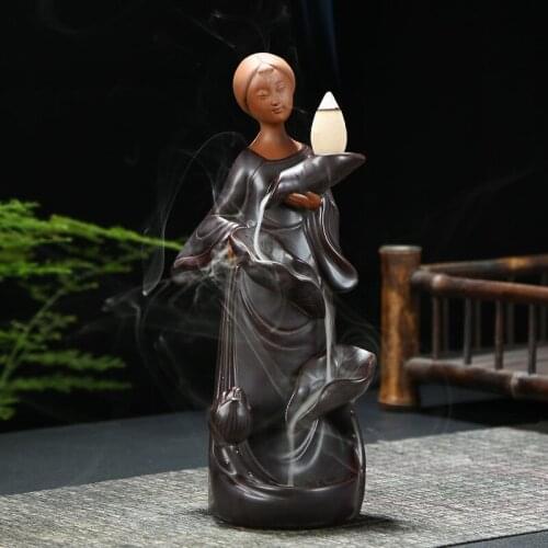 Tang Dynasty Classical Beautiful Girl Backflow Incense Burner Ceramic for Incense Sticks Waterfall Living Room Ornaments
