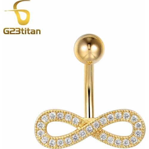 G23titan Gold Color Figure Crystal Pendant Navel Rings for Belly Button Piercing Surgical Steel Belly Rings Body Piercing Navel