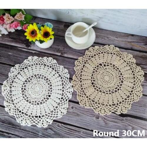 Round 30CM Cotton Handmade Knitting Mat Floral Doily DIY Decorative Placemat Christmas Wedding Napkins Party Decorative Pad