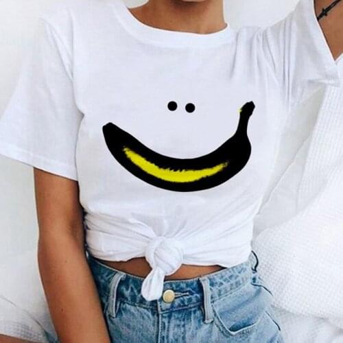 Fashion Shirt Banana Funny Kawaii Summer Women T-shirt Hipster Top Tees O-Neck White Tee Shirt Femme