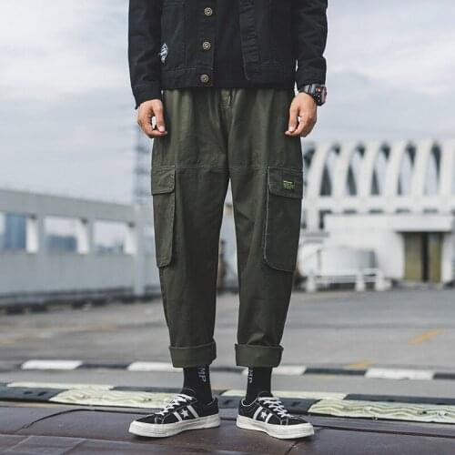 Mens Tide Brand Straight Casual Pants Student Autumn Japanese Trend Big Pocket Loose Overalls Men