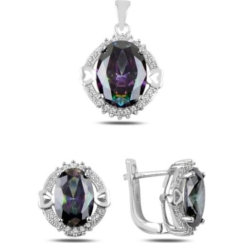Kutaydan Mystic Topaz & Zircon 925 Sterling Silver Set Made in Turkey