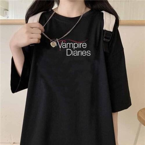 New Punk letter T-shirt Gothic Harajuku Vampire diaries T-shirt Harajuku summer short-sleeved casual retro top tee cheap cloth