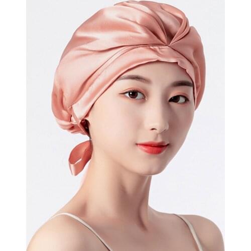 New Design Women Silk Turban Soft Mulberry Silk Sleeping Cap Hair Care Accessories Absorbent Pure Silk Bonnet