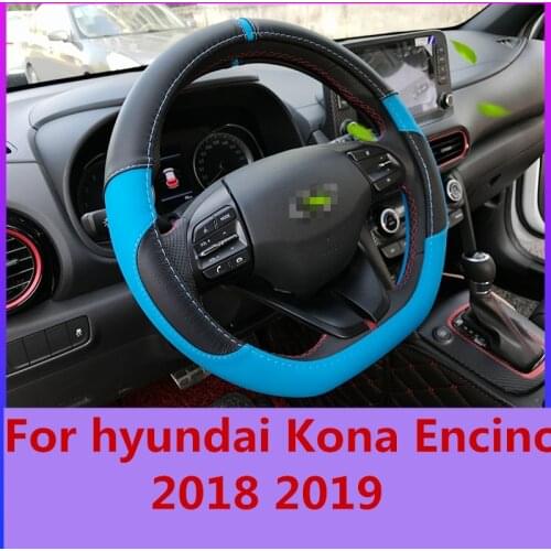 DIY Steering Wheel Covers soft Leather braid on the steering-wheel of Car Interior accessories For Hyundai Kona 2015-2020