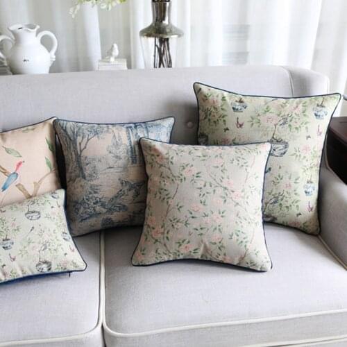 Wholesales Soft Velvet /Cotton Linen Cushion Cover Country style Shabby Chic Floral Pink Blue Home Decorative PillowCase 45x45cm
