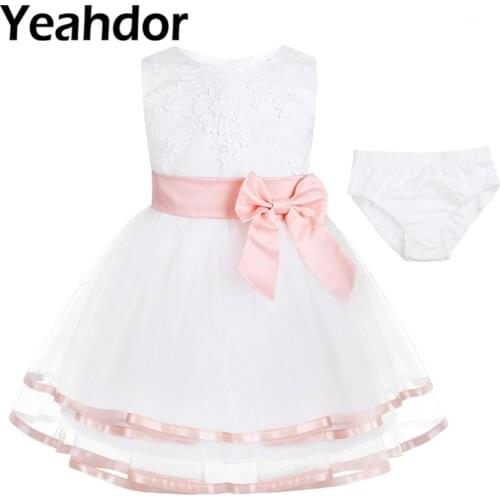 Infant Baby Girls Embroidered Sleeveless 3D Flower Girl Dress + Bloomers Outfit Set Newborn Wedding Birthday Party 0-24 Months