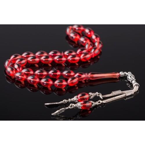 Silver Red Amber Gemstone Prayer Rosary Men Barley Cut Rosary With Silver Tassel Islamic Tasbih With Ornate Tassel 925k Silver