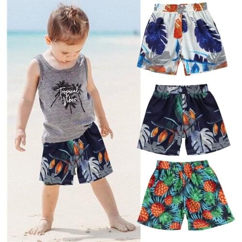 Blotona Little Boys Fashion Loose Harem Shorts Children Fresh Tropical Plants Print Baggy Beach Short Pants for Summer 0-4Years