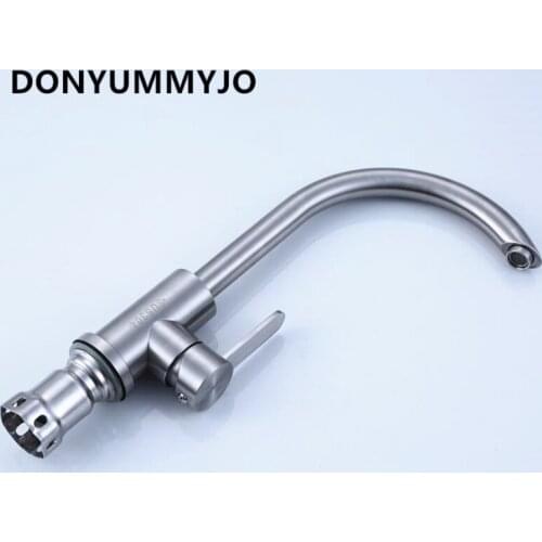 DONYUMMYJO 1pc 304 Stainless Steel Kitchen Sink Faucets Deck Mounted Hot And Cold Water Taps