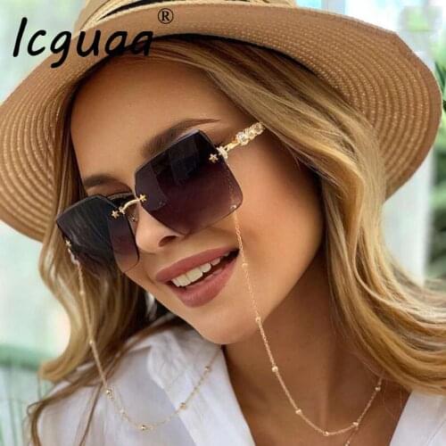 Vintage Square frameless sunglasses women men Eyewear Metal legs with diamonds sunglasses Jewelry Gafas de sol