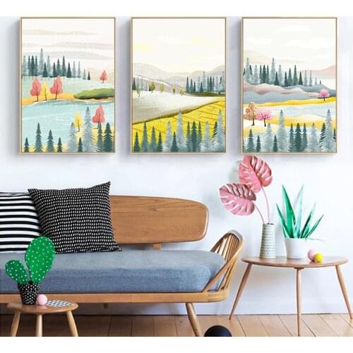 Nordic Modern Minimalist Forest River Landscape Poster Canvas Painting Print Wall Art Picture For Living Room Home DecorUnframed