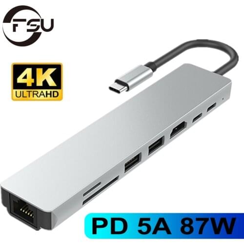 Type C to HDMI Hub USB C 4K PD 5A 87W Dock Rj45 Lan USB 3.1 Splitter USB-C Power Delivery Accessories for iMac air MacBook Pro