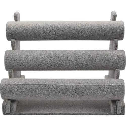 Triple Bracelet Holder Jewelry Display Stand Watch Bangle Bar Necklace Storage Organizer Gray