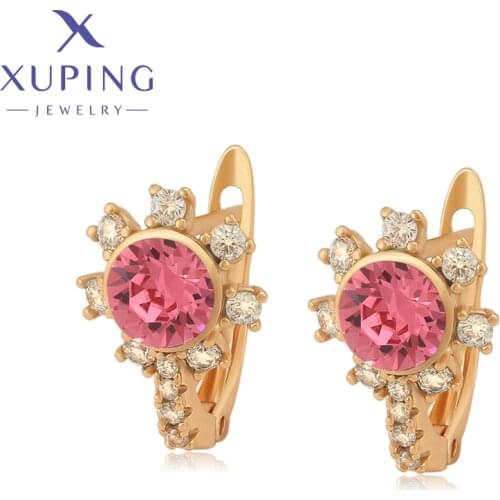 Xuping Jewelry Fashion New Model Flower Gold Color Crystals Earrings for Women Girl Party Gift A00738349