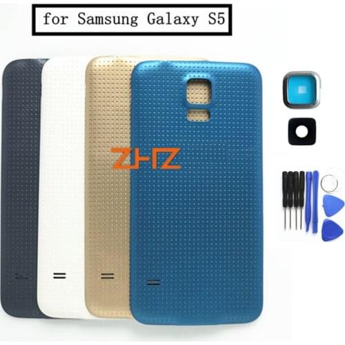 For Samsung Galaxy S5 i9600 G900F G900H Battery Back Cover Housing Rear Back Cover Replacement Parts + Camera Glass Lens Frame