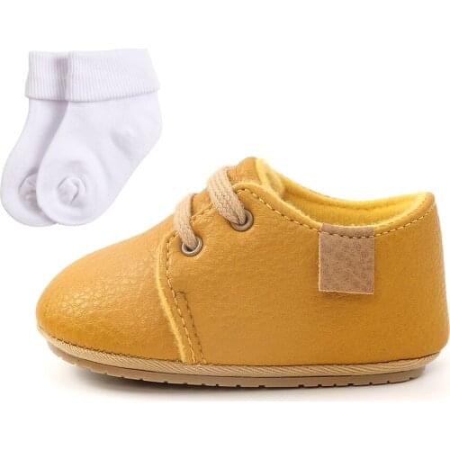 Yellow Baby Fashion Shoes Leather Children Casual Shoes Cute Kids Anti-slip Sock Comfortable Toddler First Walkers Rubber Sole