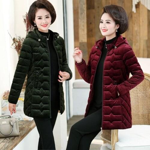 Coat Jacket Women Long Big Yards 2019 middle-aged Hooded Pure Color Cotton Thick Hot Winter Clothes Women Vestidos YLLJf61