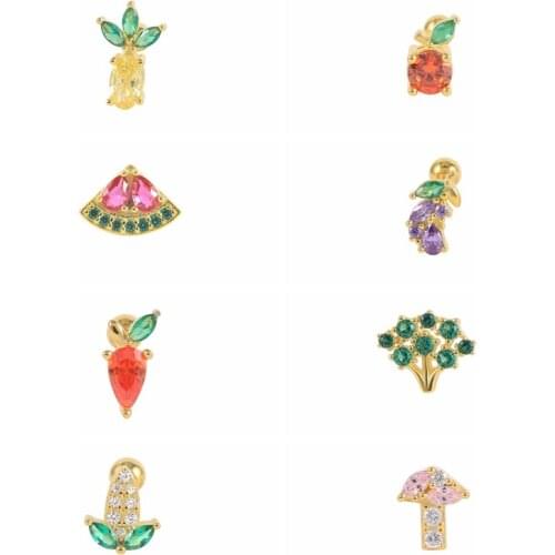 Aide S925 Silver Colorful Stud Earrings Jewelry For Women 2021 Summer Fruit Crystal Earings Girls Gift Helix Piercing Earrings