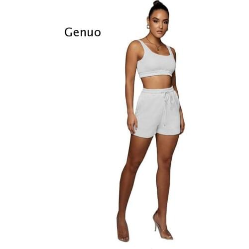 Casual Solid Shorts Sets Women 2021 Crop Top Two Piece and Drawstring Shorts Matching Sportswear Set Summer Athleisure Outfits