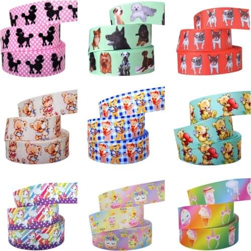 1 inch 25mm Printed Cartoon Grosgrain Ribbon 10yards Dog Bear Unicorn Animal Gift Decoration accessories