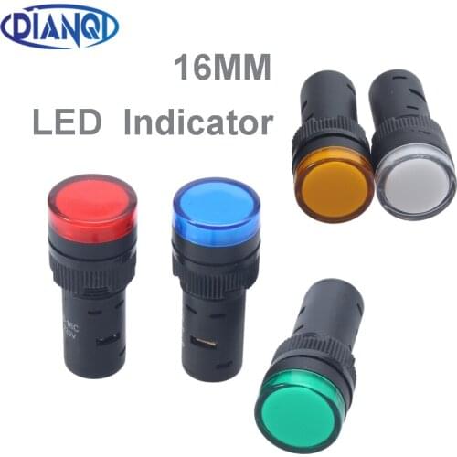 1PC LED power indicator lamp diameter 16mm AD16-16C LED signal light DC24V 12V 36V AC220V Red Green Blue White Yellow