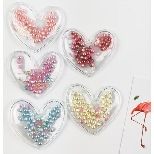 10pcs/lot 5*4.5cm Heart Transparent Pearl bead inside Patches Appliques for Children clip and DIY Hair Clip Accessories