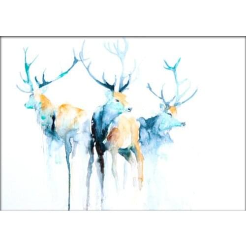 100% Hand Painted Oil Painting on Canvas Three Deer Acrylic Canvas Pictures for Living Room Decoration Art