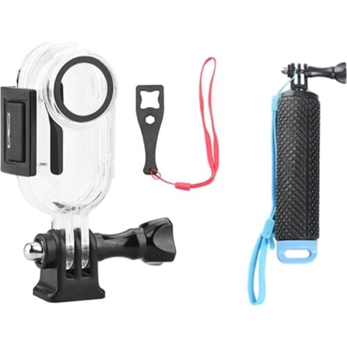 30m Waterproof Case Sports Camera Underwater Housing Set + Diving Floating Hand Grip with Strap Compatible with Insta 360 2 N0PB