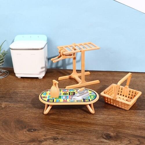 8Pcs/Set 1:12 Doll House Mini Furniture Washing Machine Drying Rack Iron Model Scene Toy