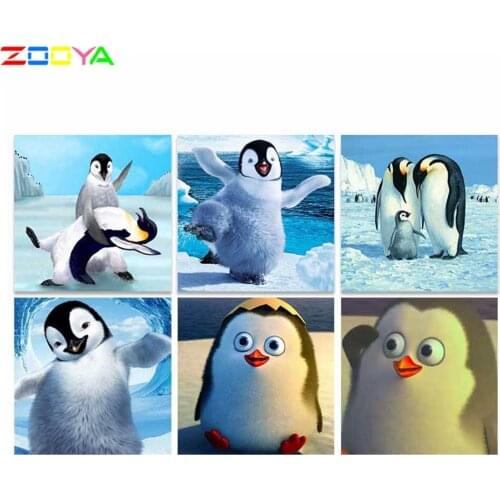 ZOOYA Full Square Round Diamond 5D DIY Diamond Painting With Penguins Cartoon Cross Stitch Mosaic Picture Home Decor Gift CH234