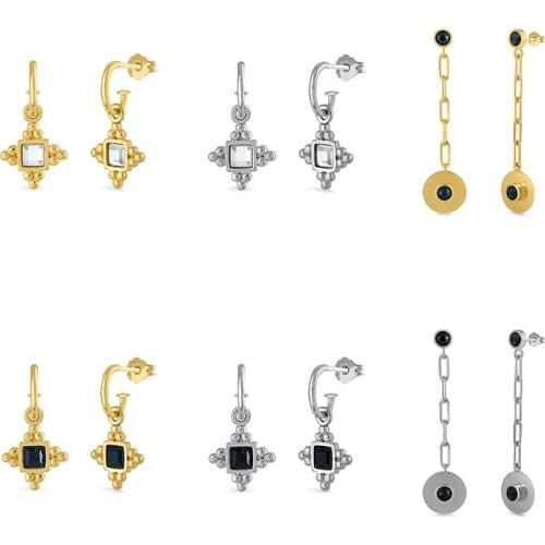 Canner 1Pair Stud Earring For Women Geometry Hanging Zircon Pendientes Plata 925 Real Sterling 925 Silver Piercing Fine Jewelry