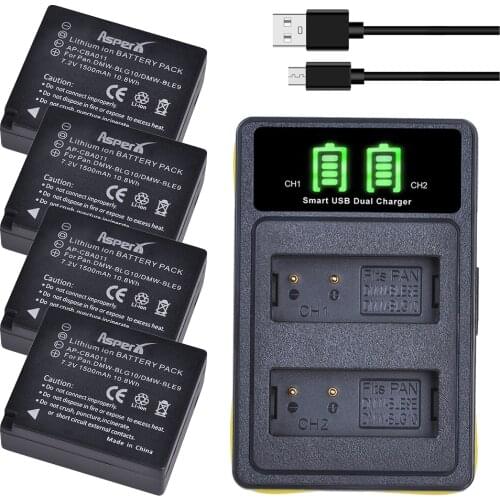 4Pcs DMW-BLG10 DMW BLG10 BLG10e BLE9 Batteries + LED Built-in USB Dual Charger for Panasonic LUMIX GF5 GF6 GX7 LX100 GX80 GX85