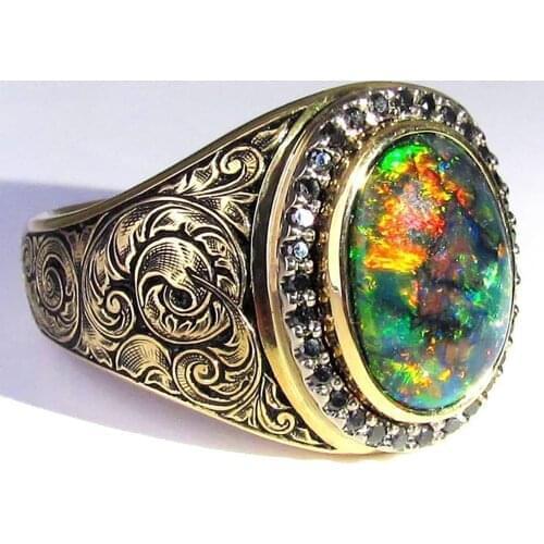 Bohemian Vintage Fashion Opal Zircon Rings for Men Gentleman Wedding Birthday Christmas Rnniversary Male Rings Gift Jewelry