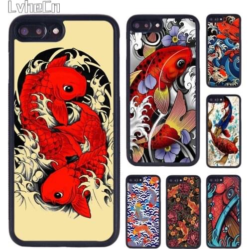 LvheCn Koi carp fish japanese skull tattoo Phone Case For iPhone 5 SE 6s 7 8 Plus 11 12 Pro X XR XS Max Samsung galaxy S9 S10