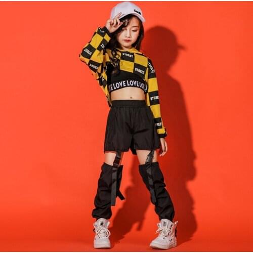 Children Dance Hoodies Sweatshirt Top Crop Hollow Pants Hip Hop Clothing for Girls Stage Perform Jazz Costume Street Dance Wear