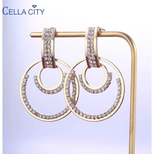 Cellacity Long Drop Earrings for Women Silver 925 Jewelry AAA Zircon Hyperbole Geometry Circle Ear drops Trendy Female Gift Part