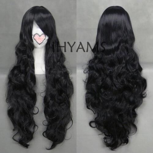 90cm Long Anime Inuyasha Naraku Black Wavy Synthetic Hair Cosplay wig + Wig Cap