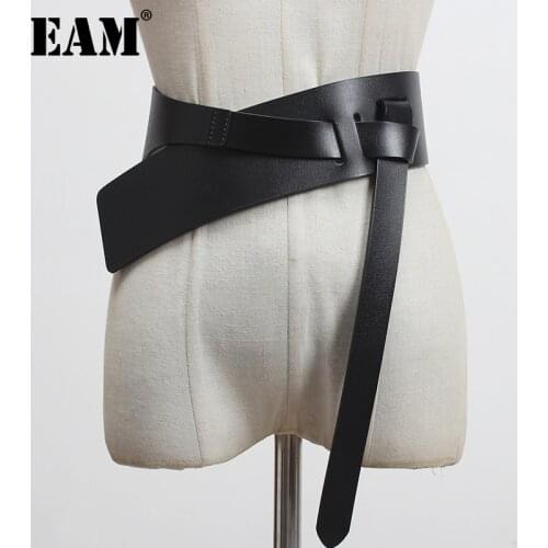 [EAM] Pu Leather Multicolor Black Irregular Split Joint Long Belt Personality Women New Fashion All-match Spring 2021 1Z515