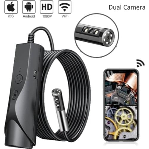 4.9mm 8mm WIFI Dual Lens Endoscope Camera Flexible Surveillance Borescope for Pipeline Car Engine Inspection IOS Android Phone