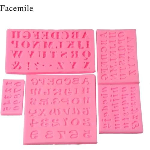 Facemile 5PCS Alphabet Number Letter Shaped Silicone Mold for Birthday Candle Candy Chocolate Mould Fondant Cake Decoration Tool