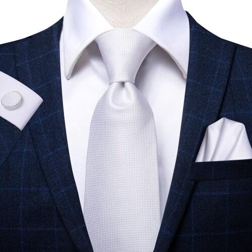 Hi-Tie Luxury Mens Tie White Solid 100% Silk Large NeckTie 8.5cm Ties for Men Formal Wedding Gifts For Men Gravata Business