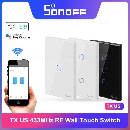 Itead Sonoff New TX Series US Wall Switch 1/2/3 gang 433Mhz RF Remote Controlled Wifi Touch Switch Works With Alexa Google Home