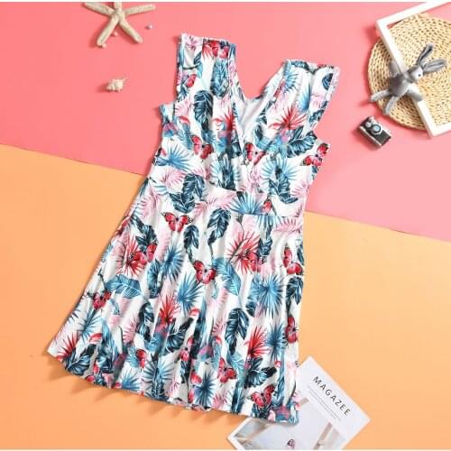 Mommy and Me British Family Matching Outfits Mother and Daughter Baby Clothes Spring and Summer Flying Sleeve Printed Dress