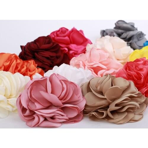 Cute 8pcs/lot 3.2" Multi Layer Burning Satin Rose Flowers for Diy Baby Girls Kids Headband Hair Clips Fashion Hair Accessories