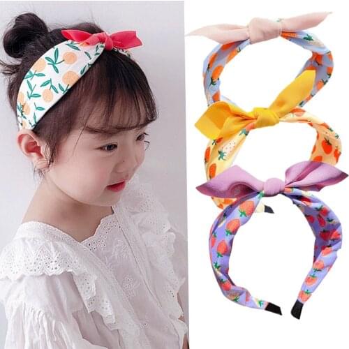Cute Simple Bow Fruit Print Headbands Cartoon Small Rabbit Ear Bow Children Hairbands for Girl Fashion Hair Accessories