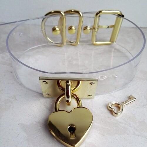 Brand new Harajuku Hot Dark handmade Leather fashion Choker Gold sweet heart lock punk Necklaces collar torques ZYH08