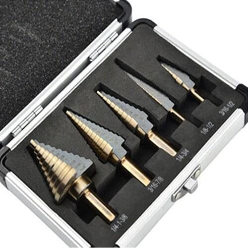 5 in 1 HSS Cobalt Multiple Hole 50 Sizes Step Drill BIt Set 1/4-1-3/8 3/16-7/8 1/4-3/4 1/8-1/2 With Aluminum Case Power Tools